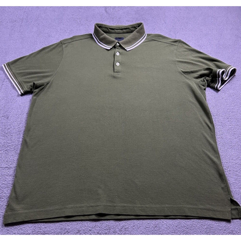 14th & Union Polo Shirt Mens XL Olive Green Striped Trim Coolmax Short Sleeve